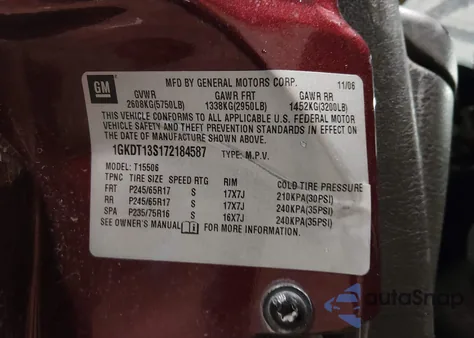 2007 GMC Envoy Sle z USA, uszkodzony, nr VIN 1GKDT13S172184587